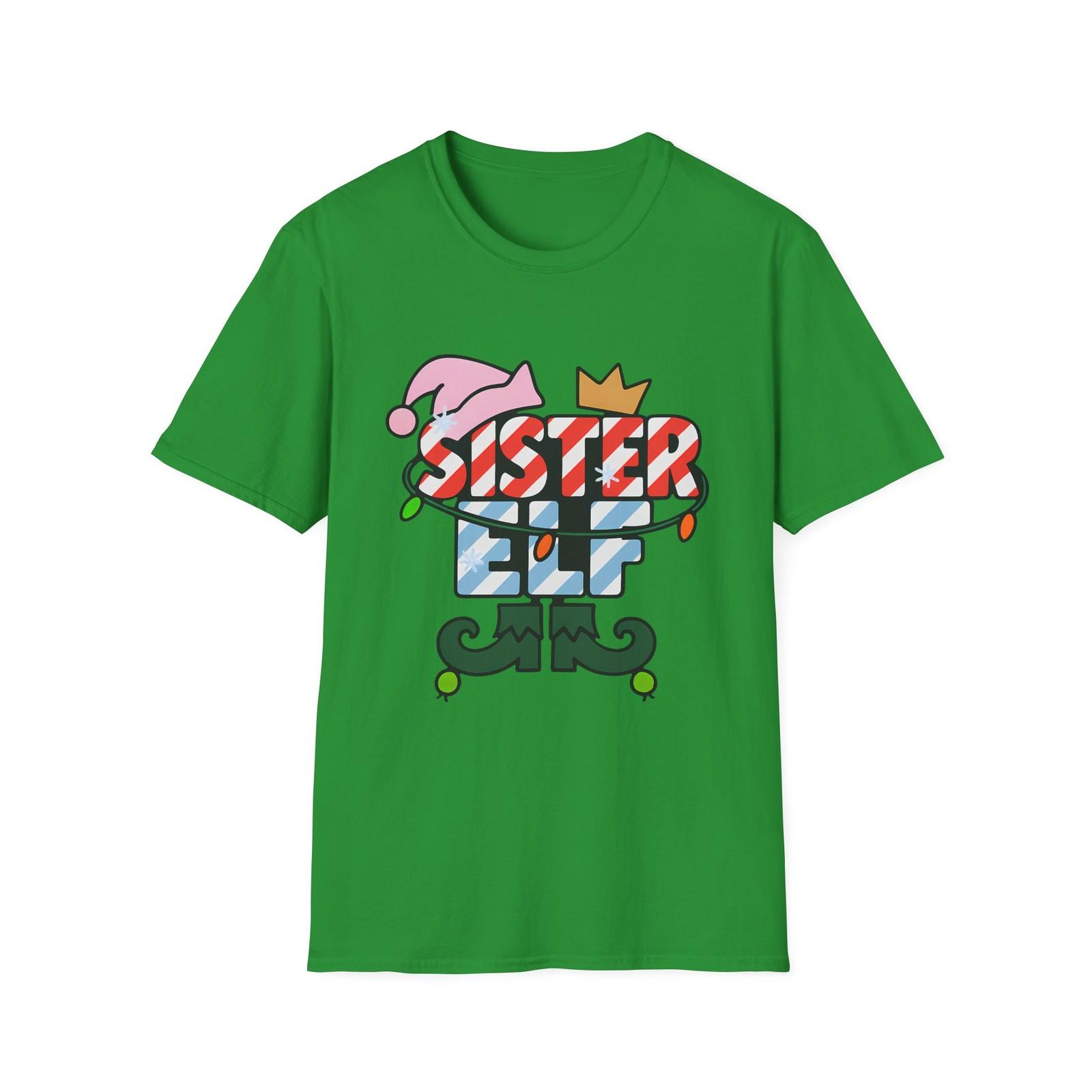 Unisex Softstyle T-Shirt Mens Womens Tees Top Sister Elf Hat Candy Cane Crown Christmas Holiday 2XL