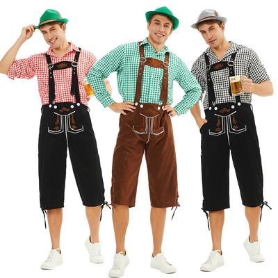 Pánské bavorské Oktoberfestové kožené kalhoty s kostkovanou košilí - Dostupné ve větších velikostech
