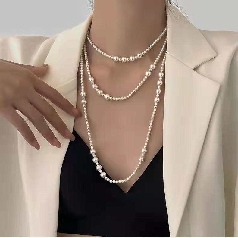 Colier cu perle multistrat pentru femei: Lanț de pulover elegant de toamnă/iarnă