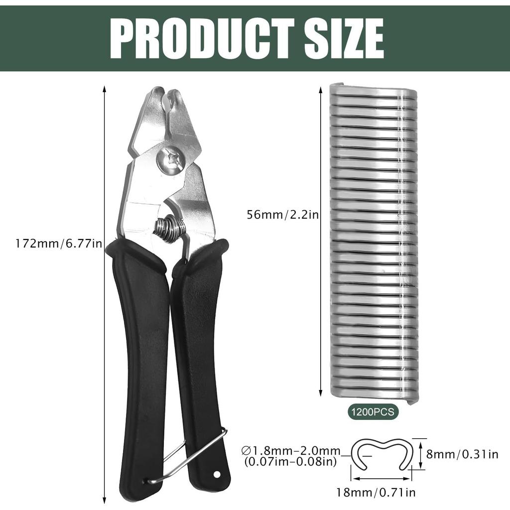 Sausage Clipper Pliers With 1200 Clips - Fence Pliers Hog Ring For Mattresses, Car Cushions, Sofas, Fences and Animal Cages