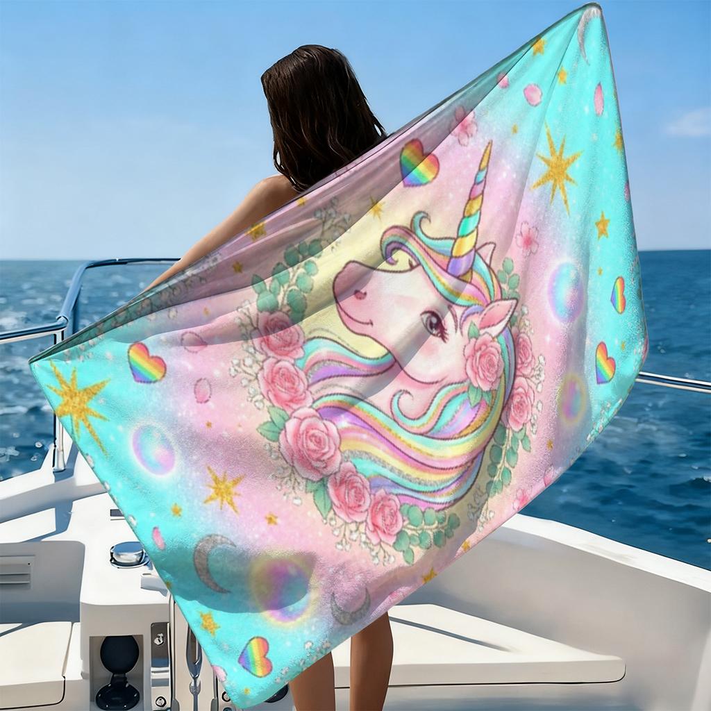Extra Large Unicorn Beach Towel Soft Microfiber Absorbent Towel for Pool Travel Camping