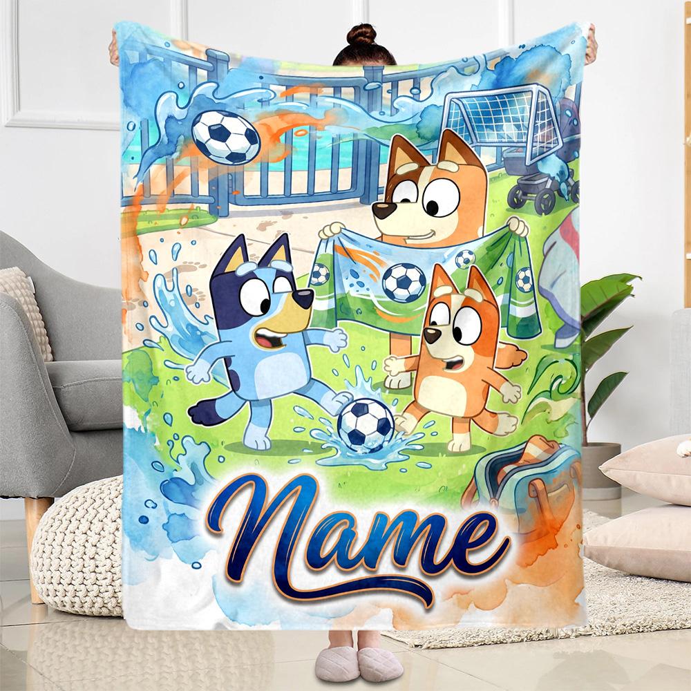 Bluey Sports Adventure Customize Your Name Blanket Gift Personalized Blanket Ultra-Soft Great for Seaside Couch Bed Home Decor Four Seasons Universal
