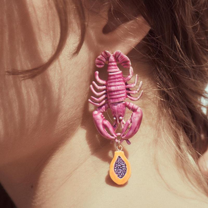 Pendientes Creativos para Mujer Regalo Lindos Únicos de Cangrejo Tachuelas Dibujos Animados Moda Langosta Colgantes Para Niñas Damas