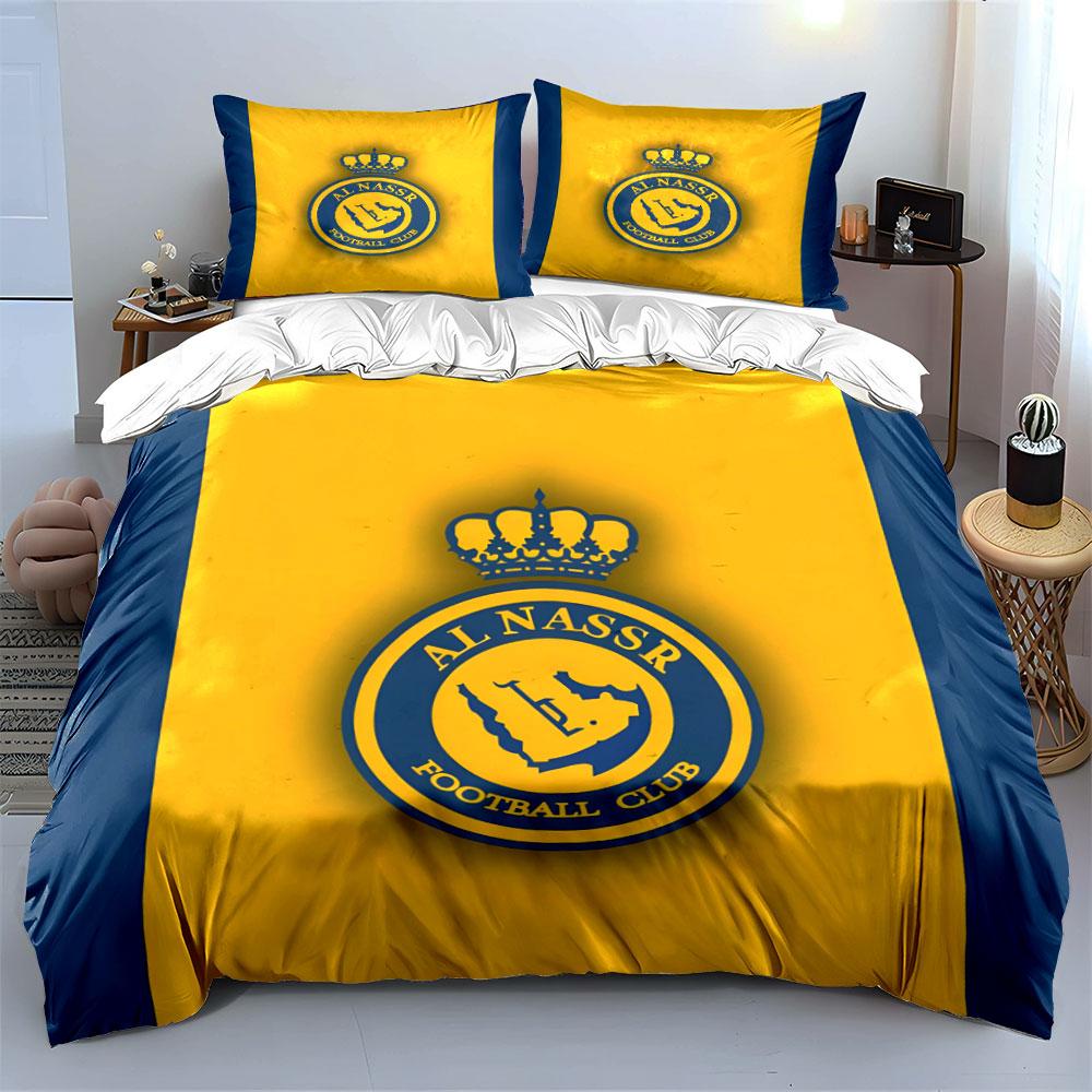 Logo des Fußballvereins Al Nassr. Bettwäsche-Sets Bettbezug-Sets Bettbezüge Kissenbezüge(1* Bettbezug 2* Kissenbezüge ohne Bettdecke)