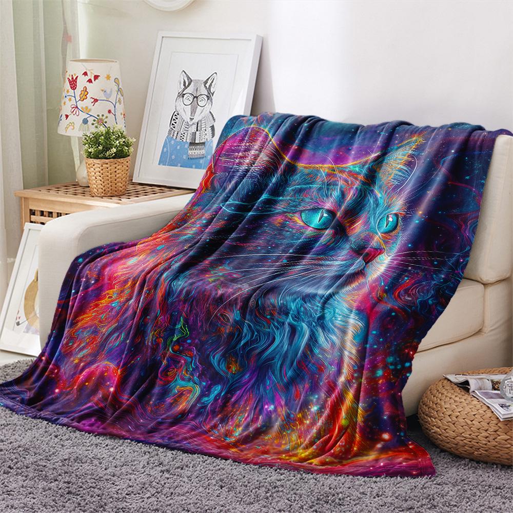 Neon Cats  Print Flannel Blanket, High quality Comfortable for All Seasons, Home Decor, Warmth and Comfort