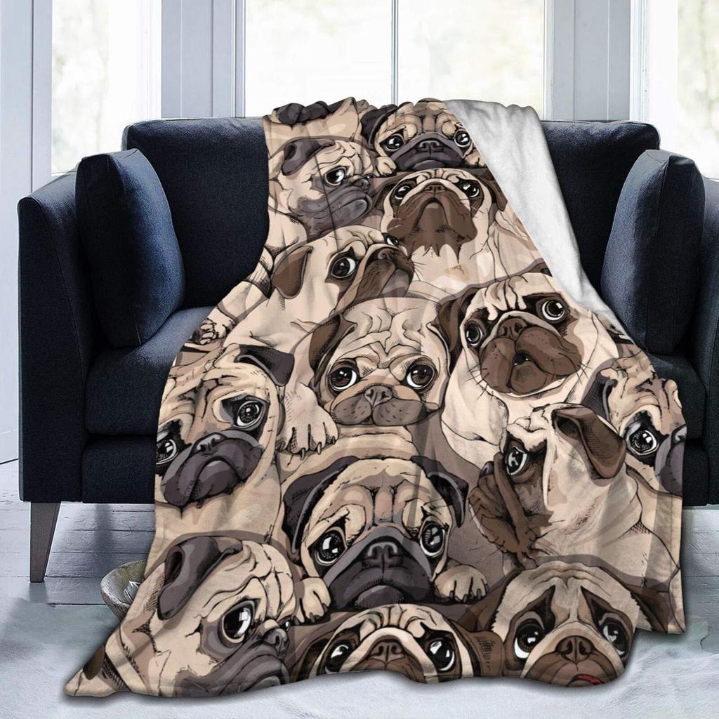 Colored Pug Fun Puppy Ultra Soft Lightweight Flannel Sofa Bed Blanket