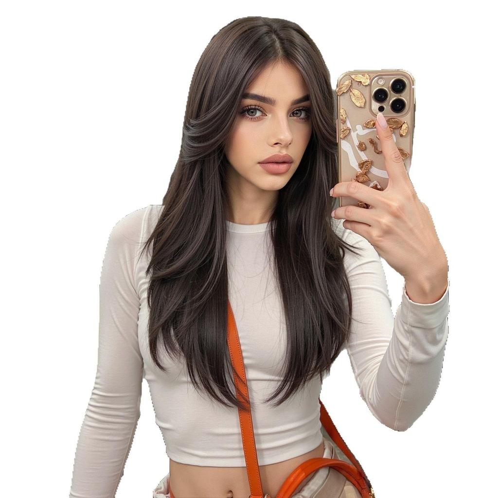 Women's Fashion Long Wavy Wig, Side-Swept Bangs High-Temperature Fiber Synthetic Hairpiece