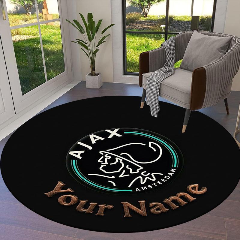 AFC Ajax Custom Name Round Area Rug,Carpet Rug for Living Room Bedroom Sofa Playroom Decor,Non-slip Floor Mat