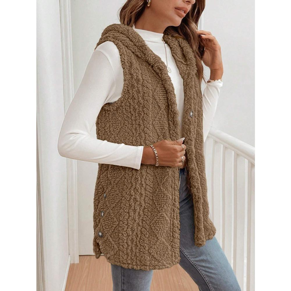 Autumn and Winter Women's Double-sided Plush Casual Hooded Cardigan Waistcoat