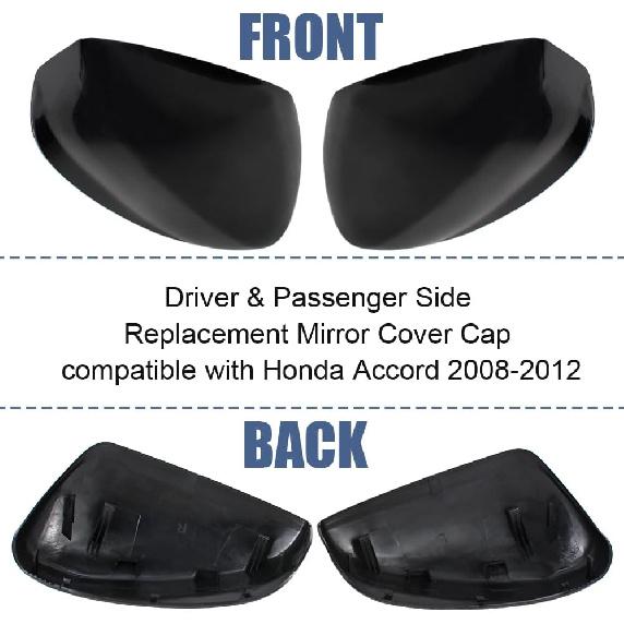 2Pcs Front Driver Side And Passenger Side Rearview Mirror Cover Caps Compatible With Honda Accord 2008 2009 2010 2011 2012 Glossy Black