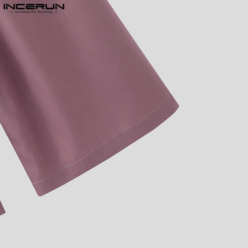 INCERUN Men Zip-up High Waist Pleating Casual Long Wide Legs Pants Trousers