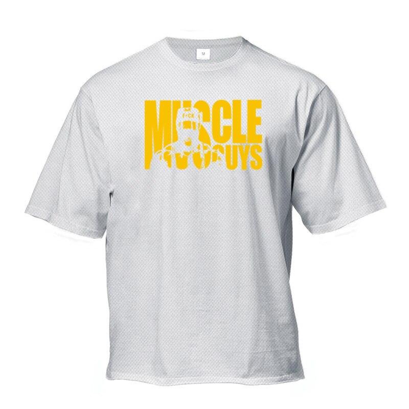 

Muscleguys летняя мужская свободная футболка для фитнеса с короткими рукавами, быстросохнущая футболка с круглым вырезом и половиной рукава XXL белый