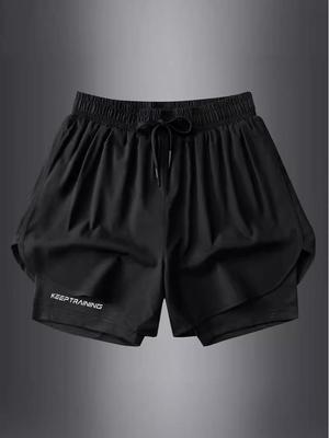 Men's Summer Sports Shorts with Back Pockets, Trendy Cross-Border Design, Fake Two-Piece Look.