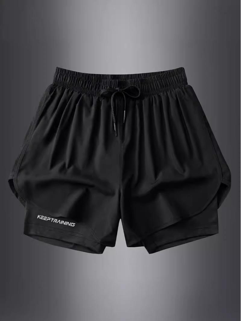 

Мужские летние спортивные шорты с задними карманами, модный трансграничный дизайн, эффект двухслойности. L чёрный