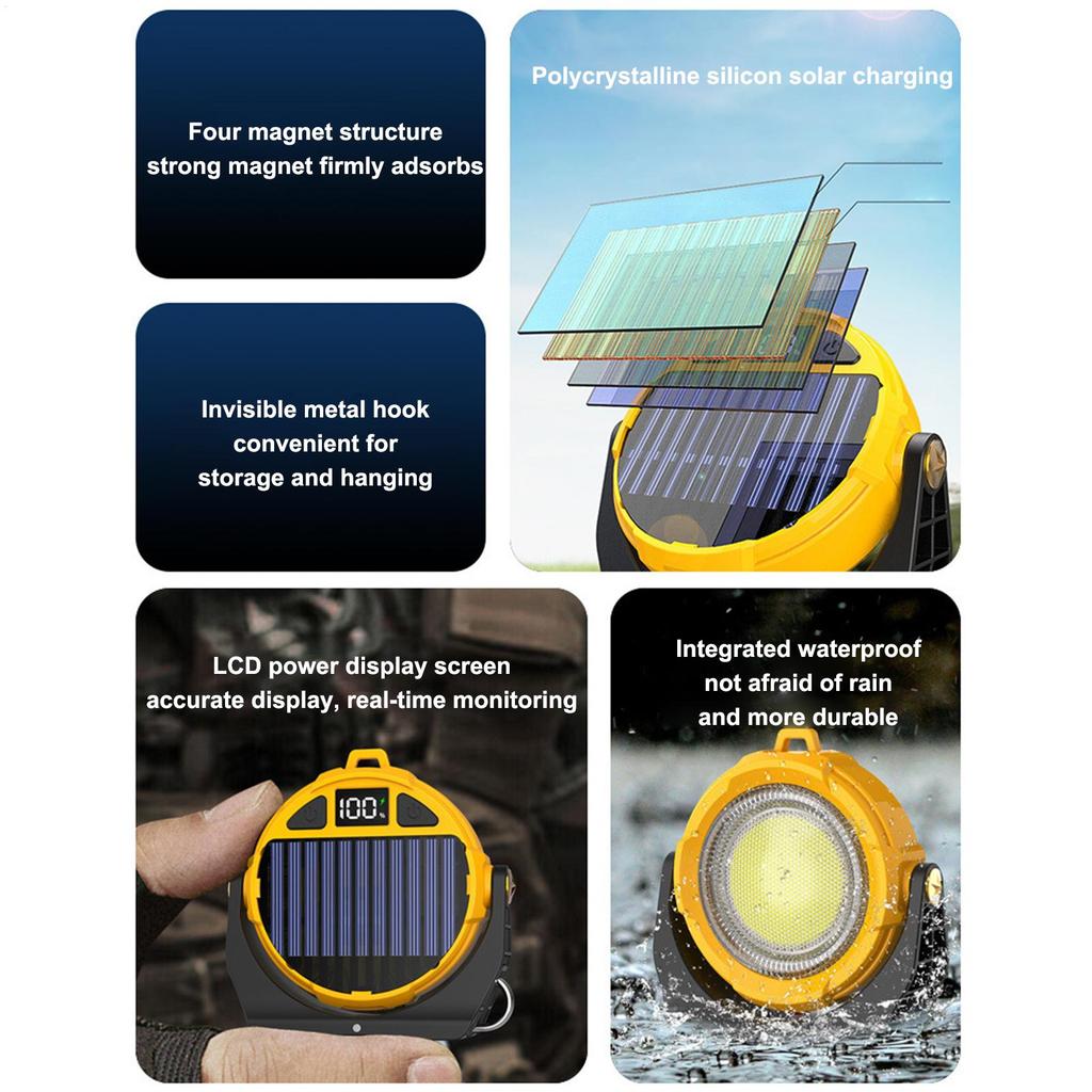LED Work Light RGB Portable Work Light Solar Charging Magnetic Multi-mode Waterproof Lamp for Car Job Site Outdoor Adventures