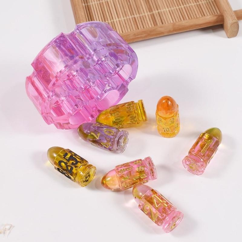 7 Hole Bullet Head Dices Mold Dices Storgae Box Silicone Molds DIY Crystal Epoxy Resin Mold Digital Game Easy To Release