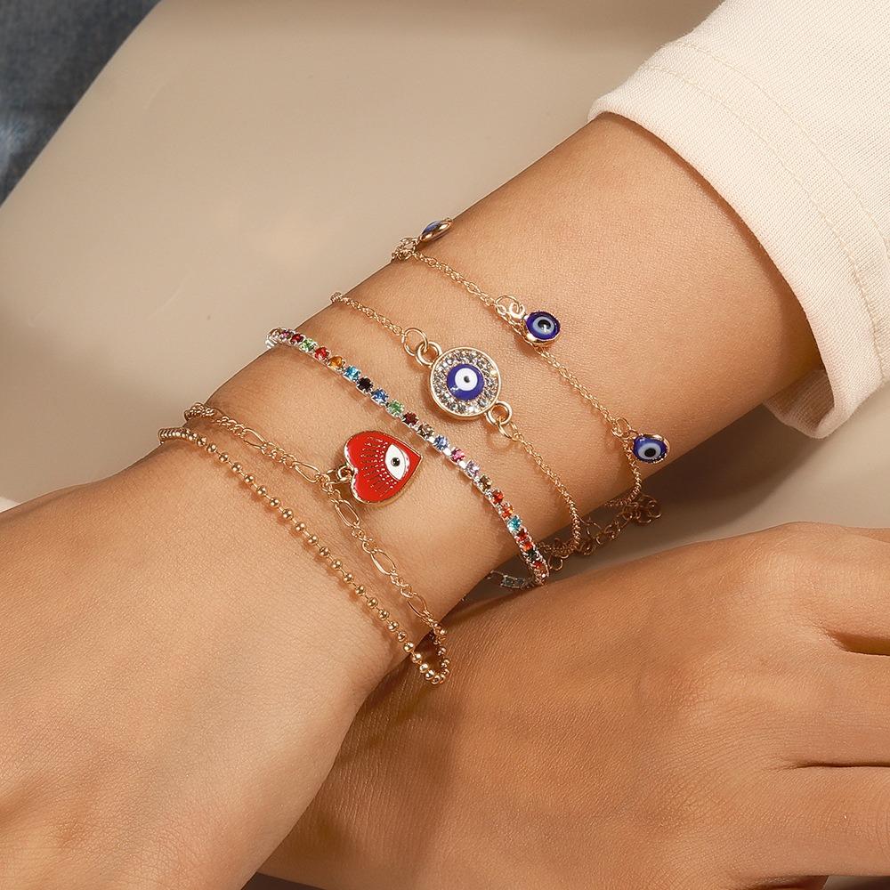 Vintage Demon's Eye Bracelet Silver Resin Bead Handchain Crystal Bracelet Set  Decoration