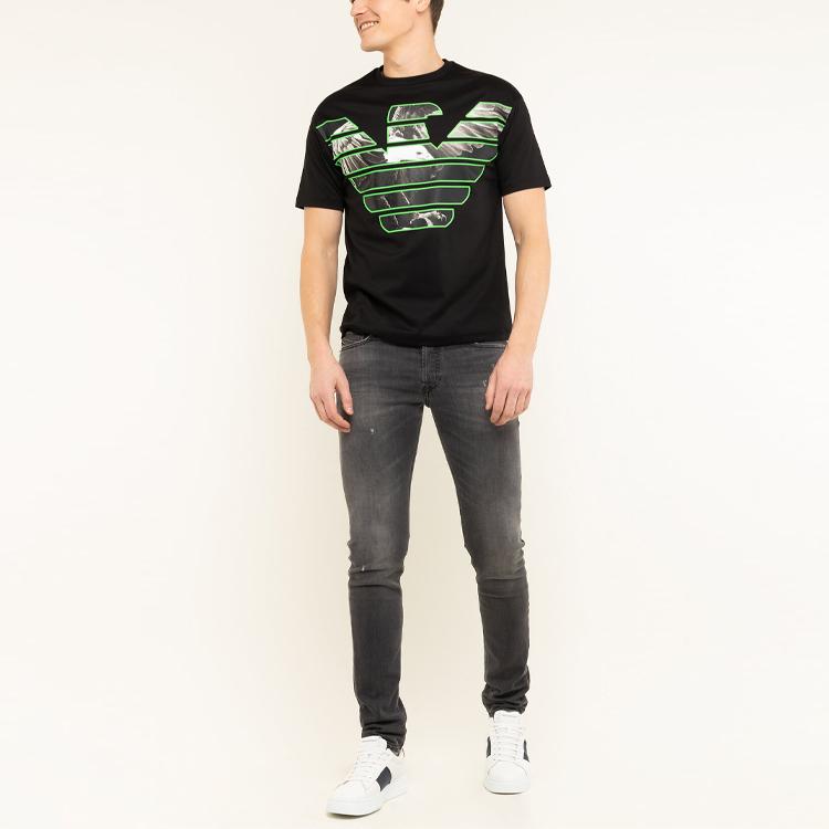 Emporio Armani Logo Pattern Straight Cut Round Neck Short Sleeve T-Shirt Men Tops 3H1T79-1JSTZ-0999