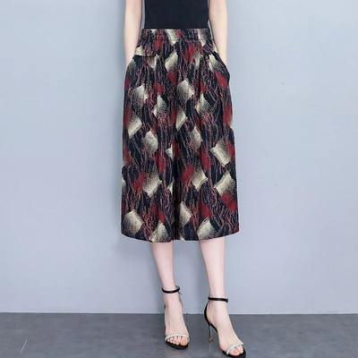 Pantalones Casuales Sueltos de Siete Minutos de Pierna Ancha de Cintura Alta para Mujer de Verano para Mujeres de Mediana Edad y Mayores Finos Cómodos
