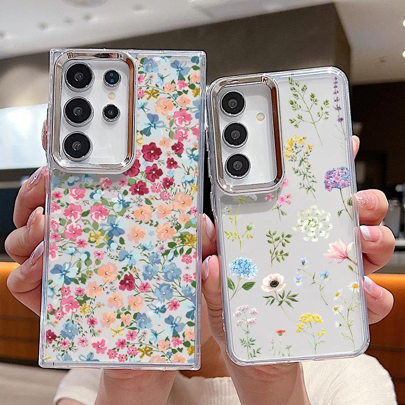 

Роскошный маленький цветочный принт прозрачный чехол для телефона Samsung S24 FE S23 S22 S21 Ultra A55 A35 A54 A34 A15 A14 покрытие защита линз мягкий противоударный чехол Samsung S24 Ultra