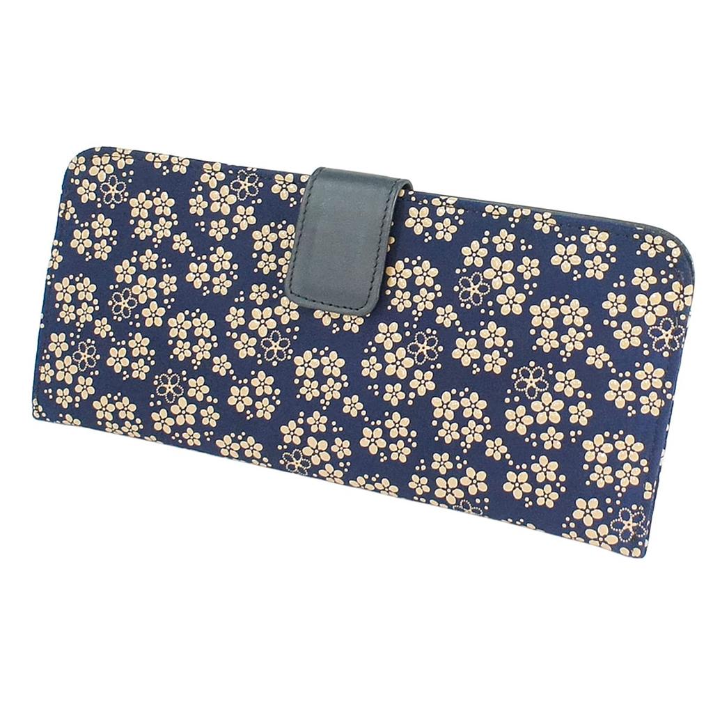 [Inden-ya] Inden Long Wallet, Large, Thin Deerskin, Navy Blue with White Lacquer, Forget-me-not Pattern, 2107-14-181