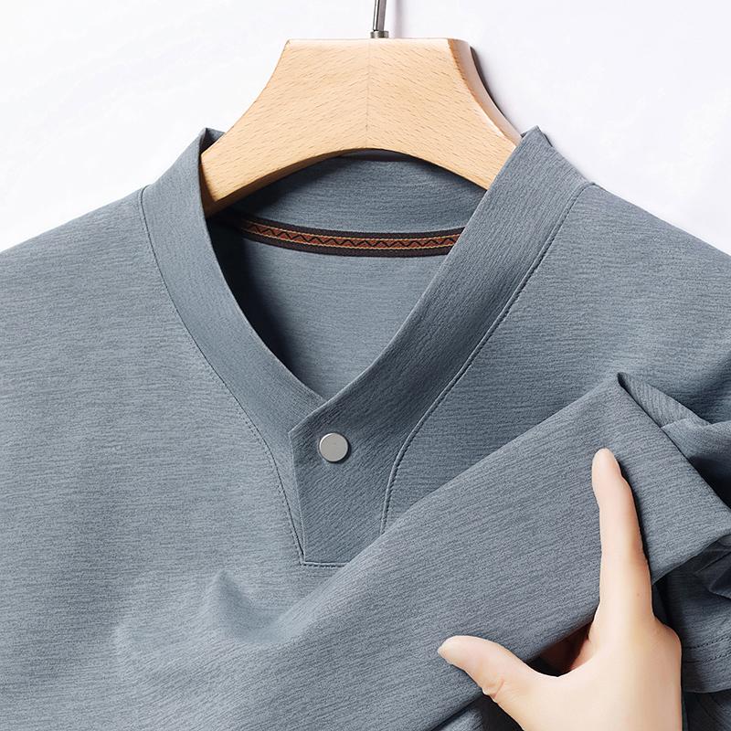 Men's seamless V-neck polo shirt for summer business and leisure no ironing breathable lapel short sleeved t-shirt