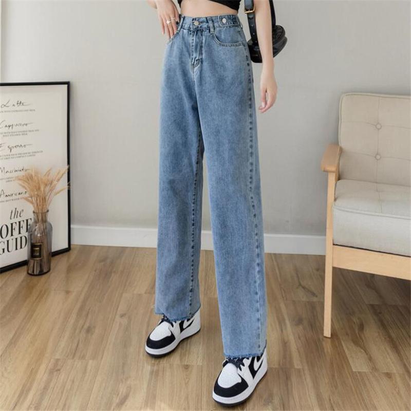 Mujer Jeans Ropa de cintura alta Pierna ancha Ropa de mezclilla Azul  Streetwear Vintage Calidad Harajuku Pantalones rectos comprar a buen precio  — entrega gratuita, reseñas reales con fotos — Joom