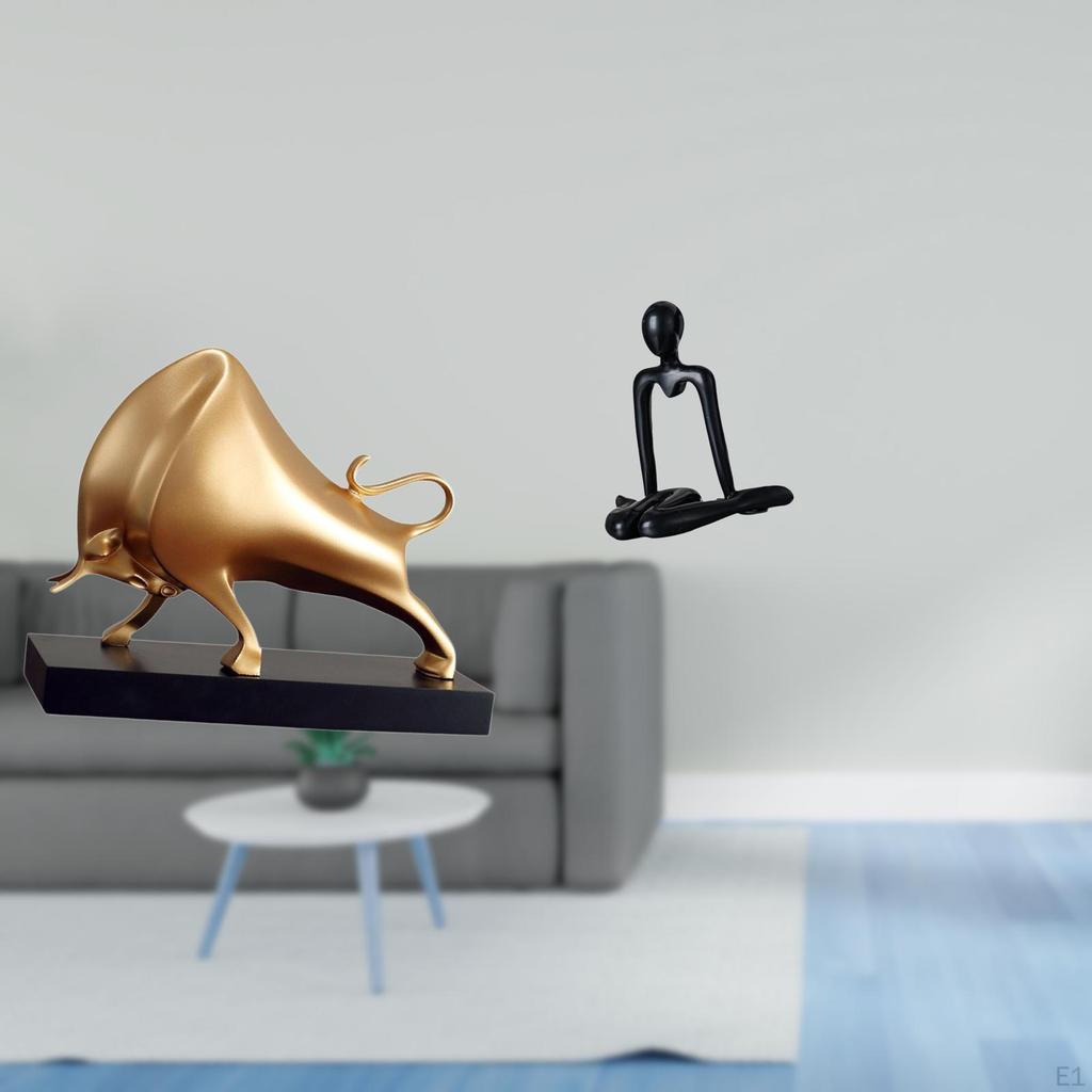Bull Thinker Sculpture Abstract Ox Statue Home Decor Tabletop Figurine Cattle Crafts Ornament for