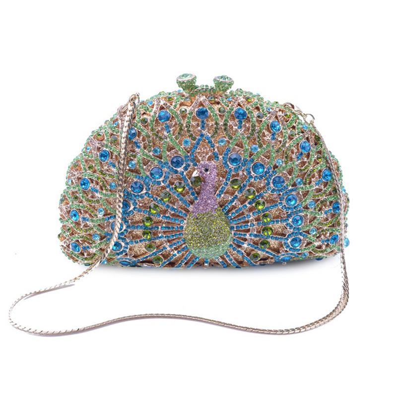 

21 Colors Evening Clutches Bags Peacock Shape Purse Rhinestone Clutch Purse Diamond Handbag Dazzling Women Party Prom Clutches 23cmX14cmX8cm