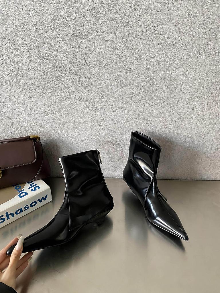fashion Winter Women Ankle Boots Pointed Toe Black White Brown Thin Low Heels Back Zipper Winter Autumn Short Boots Woman Size 35-40