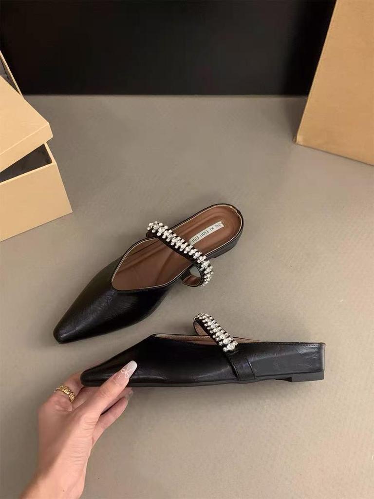 Spring 2025 European and American Square Toe Rhinestone Backless Sandals