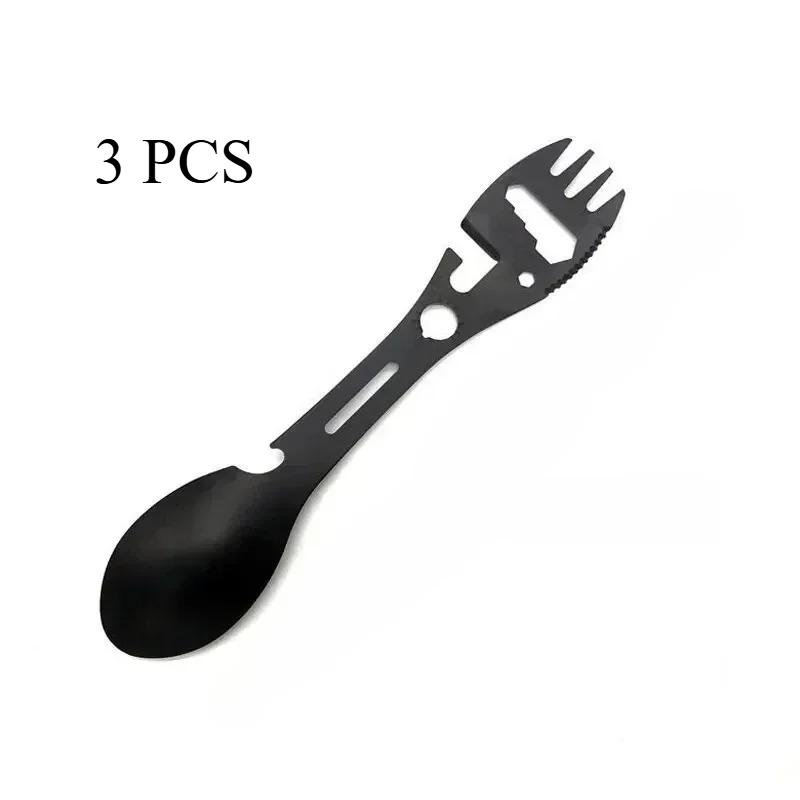Camping Utensils Set Stainless Steel Outdoor Survival Gear 5 in 1 Tableware Travel Hiking Cutlery Fork Spoon Opener