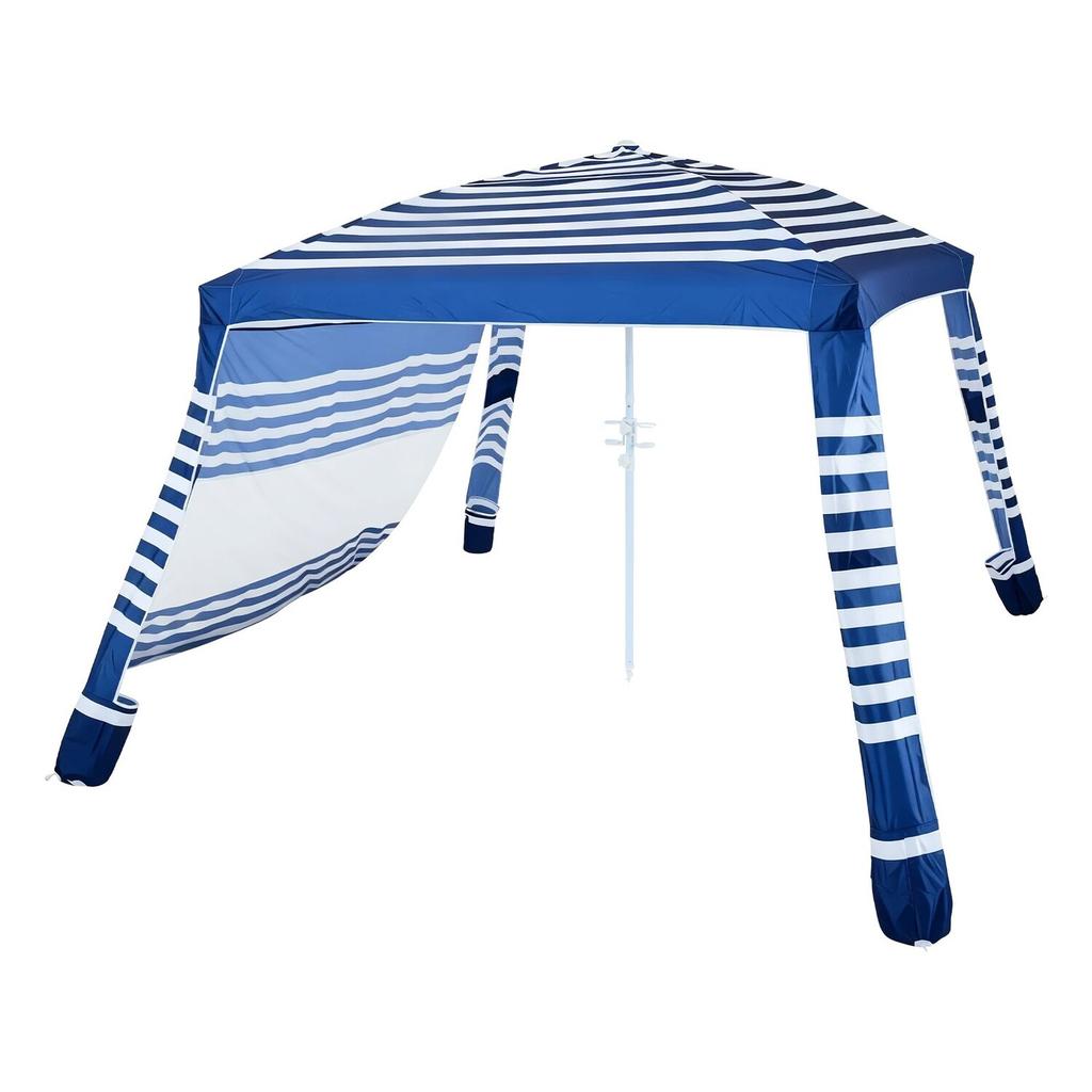 Beach Cabana, 2.4 x 2.4 m Beach Canopy with Side Wall, UPF 50+ Protection Easy Setup Cabana Tent with Sand Pockets, Adjustable Height Portable Shade