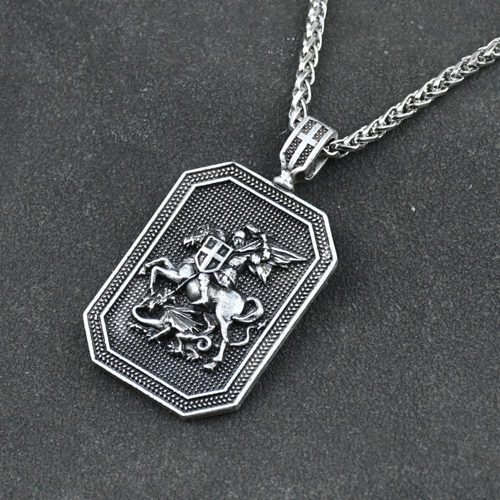 St George Protection Necklace Talisman Jewelry Shield Sword Saint Prayer Religious Charm for Safety and Blessing