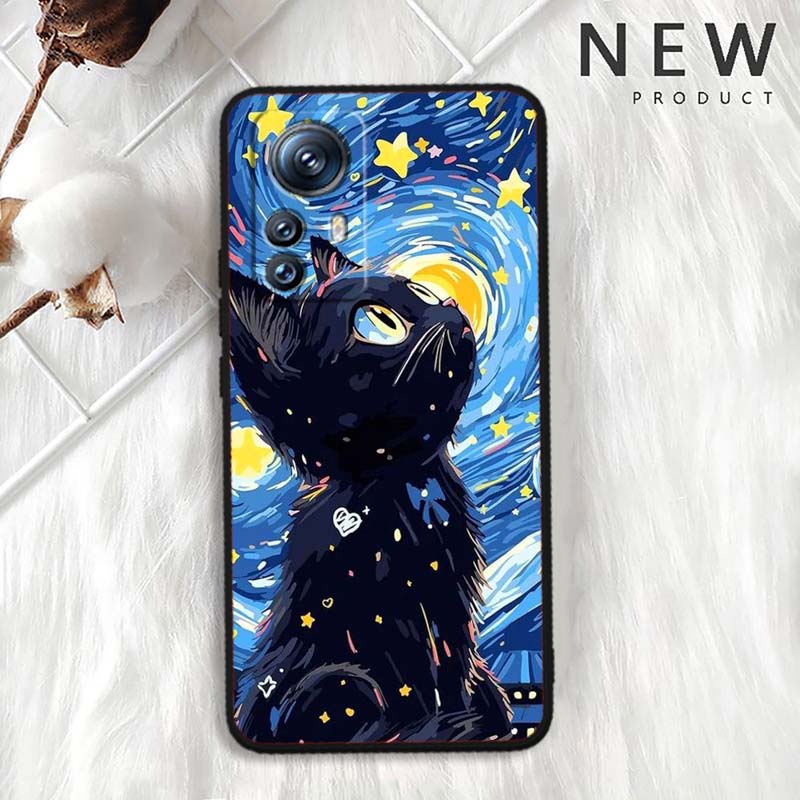 Cute cartoon cat illustration For Xiaomi Mi 15 14 13 13T 12 12T 12S 11 11i 11T Pro Ultra Lite 5G Black Soft Phone Case