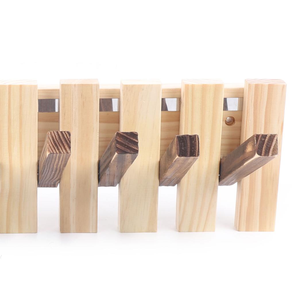 Wooden Coat Rack with Flip Hooks Wall-Mounted Clothes Hanger