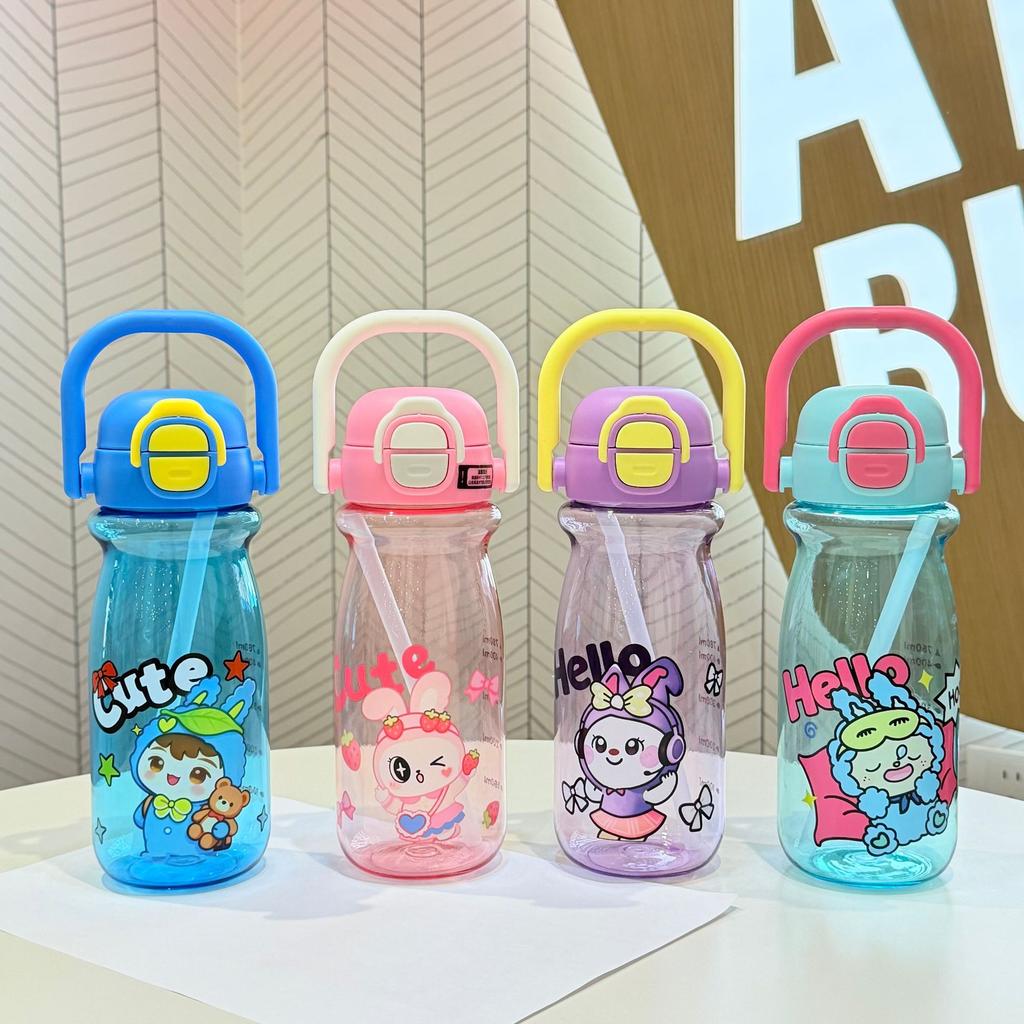 Water Bottle 1011 New Female High Value Kettle, Cartoon Primary School Students Straw Water Cup Plastic Cup