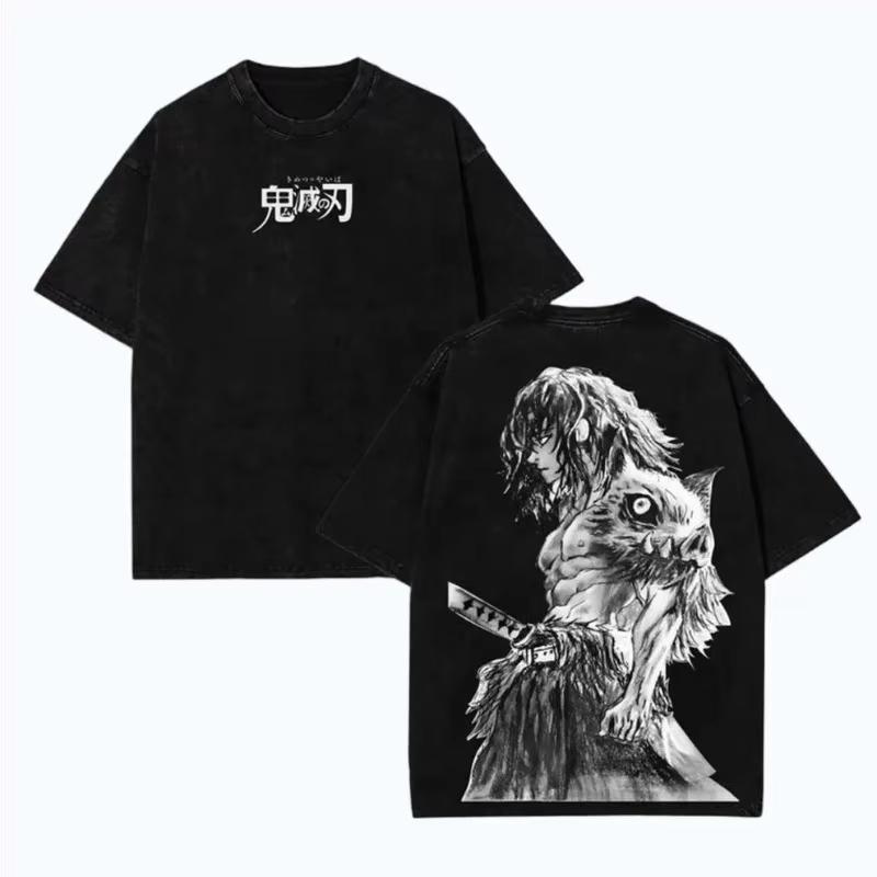 Japanese Anime Demon Slayer Blade Izunosuke Pattern Washed Tshirt for Unisex Anime Fans and Enthusiasts M