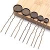10pcs/lot Metal Hairpin Hair Clips Antique Bronze Cabochon Blank Base Setting Bezel Tray For DIY Jewelry Making Hair Accessories