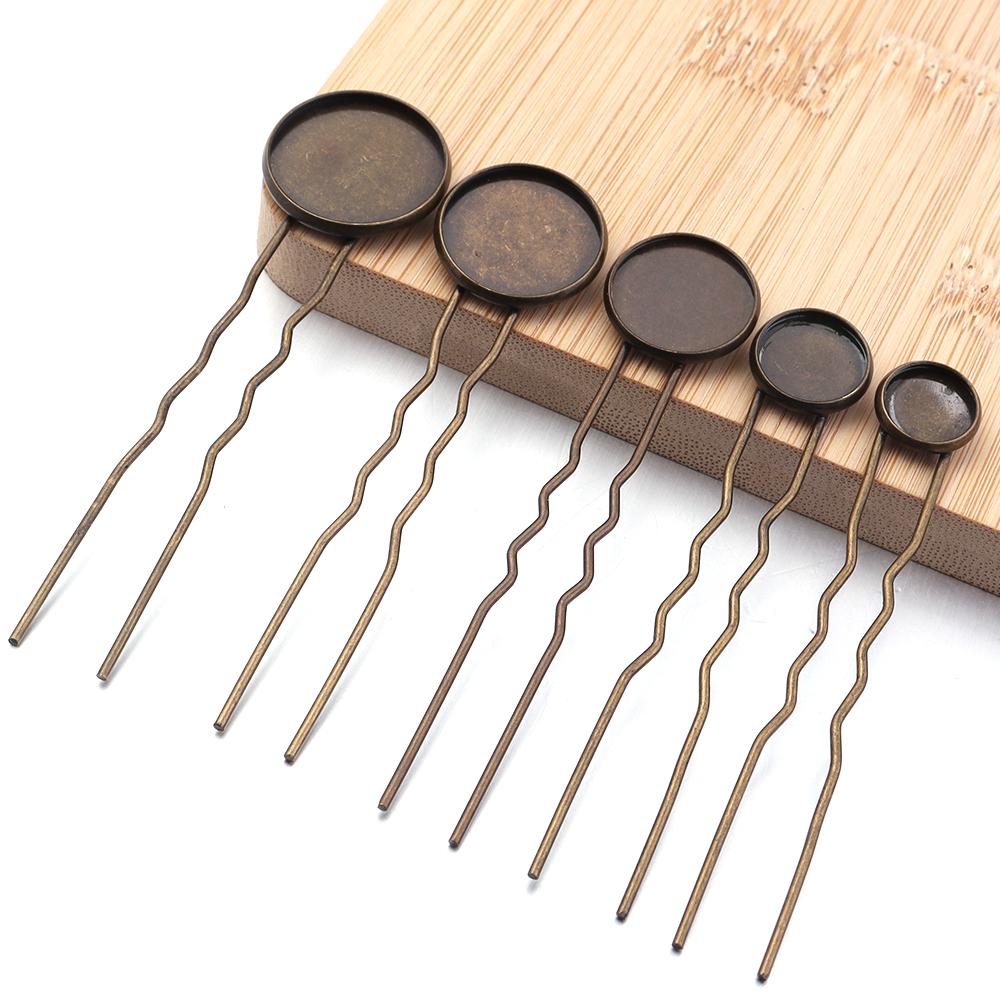 10pcs/lot Metal Hairpin Hair Clips Antique Bronze Cabochon Blank Base Setting Bezel Tray For DIY Jewelry Making Hair Accessories