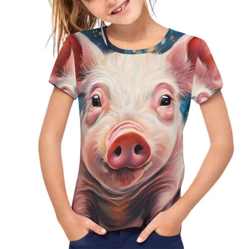 kids t shirt Summer Children's Cute Animal Print Style Simple Casual Round Neck Pullover Short Sleeved T-shirt