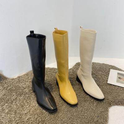Novas botas femininas da moda, salto grosso, bico fino, botas de cano médio, botas de lazer ao ar livre, botas de cavaleiro