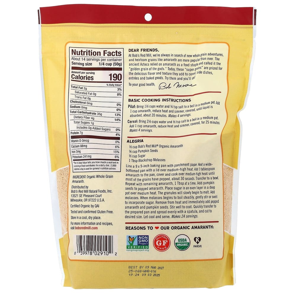 Bobs Red Mill Amaranth Whole Grain, 24oz (680g)