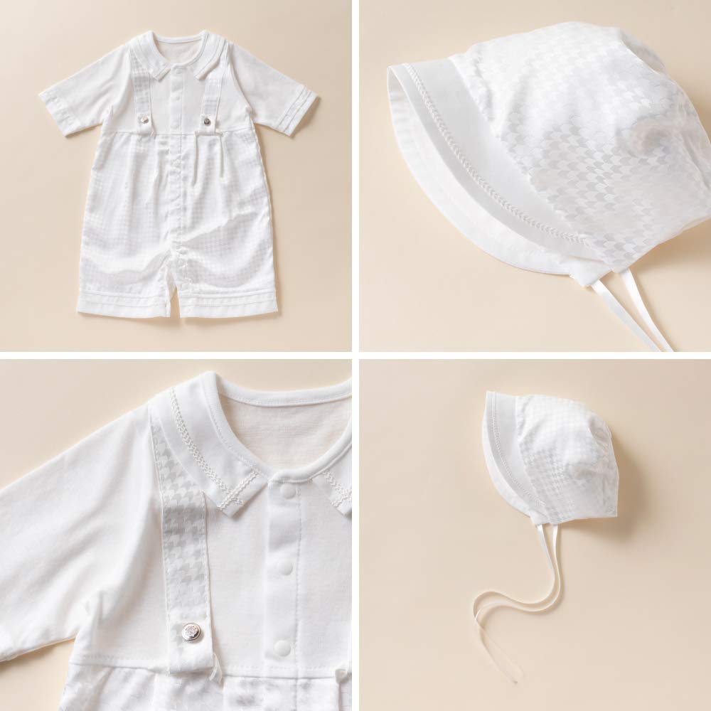 Cream de Coco Houndstooth Satin Tuxedo Dress and Set for Baby Ceremonies and Petit Formal Outfits Hat, 2-Piece (Off-White Jersey) [Spring/Summer