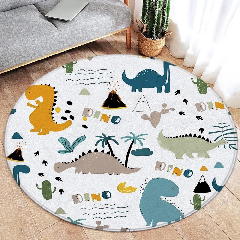 Wildlife Cartoon Animals Round Carpet Cute Dinosaur Whale Themed Kids Bedroom Rug Home Living Room Decorative Floor Mats