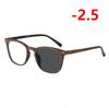 Sun Photochromic Lenses Finished Myopia Glasses For Unisex Retro Wood Color Chameleon Nearsighted Eyewear 0 -1.0 -1.5 -To -4.0