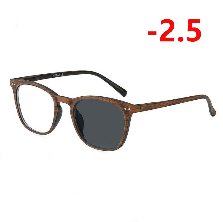 Sun Photochromic Lenses Finished Myopia Glasses For Unisex Retro Wood Color Chameleon Nearsighted Eyewear 0 -1.0 -1.5 -To -4.0