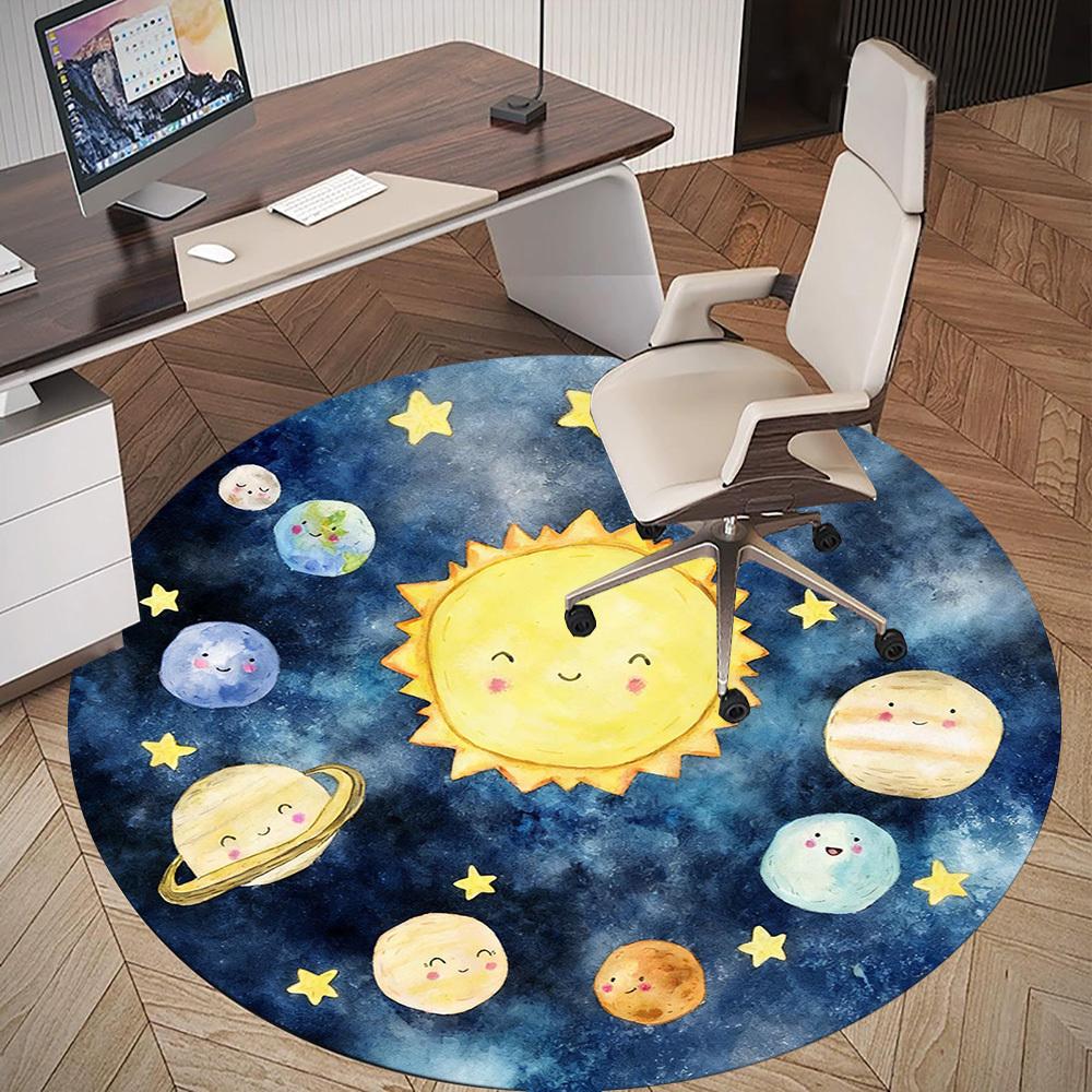 1pc Sun Planet Round Chair Mat Office Area Rug - Non-Slip, Floor Mat for Office, Bedroom, and Indoor Decor P127241