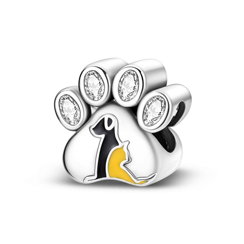 Copper Cute Cat Claw Pink Charm Beads For 3Mm Original Bracelet Diy Fine Jewelry Making