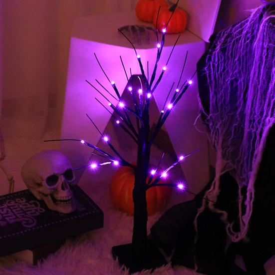 Halloween Decorative Lights Tabletop Artificial Tree Decor Timer Mode Battery Operated Birch Tree Table Centerpiece LED Lamp